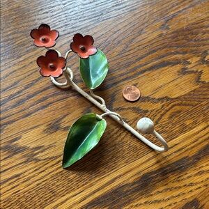 Floral Wall Hook with Orange Flowers and Green Leaves